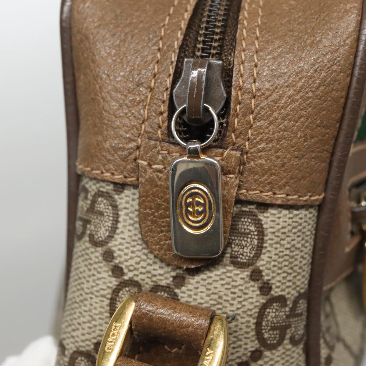 GUCCI GG Supreme Web Sherry Line Shoulder Bag PVC Beige Green Red Auth 107529