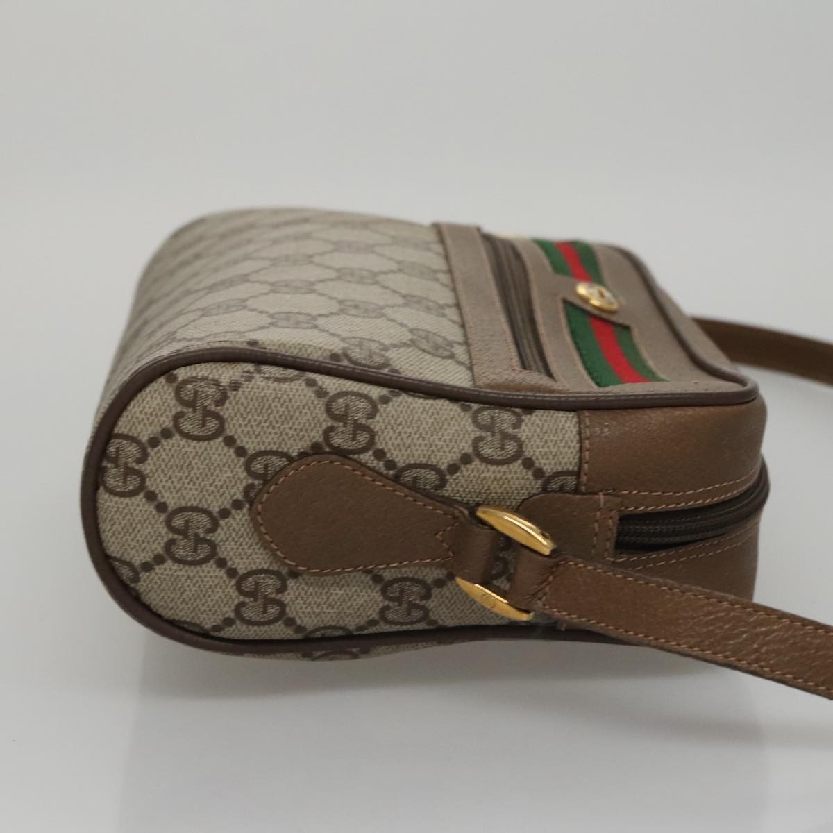 GUCCI GG Supreme Web Sherry Line Shoulder Bag PVC Beige Green Red Auth 107529