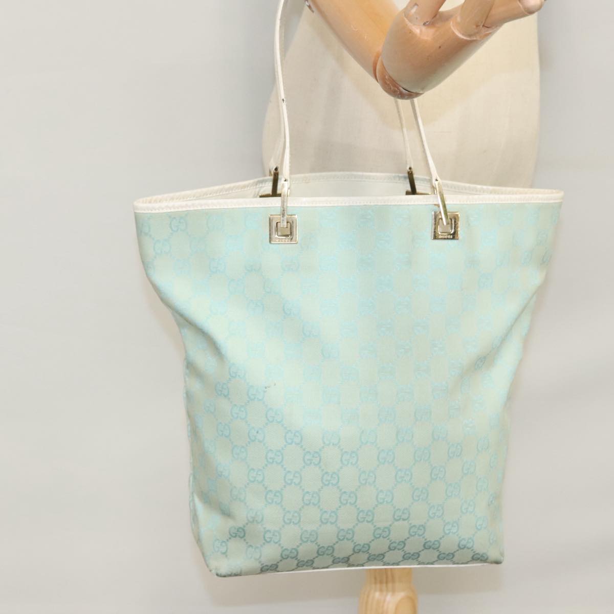GUCCI GG Canvas Tote Bag Peppermint White Auth 107568