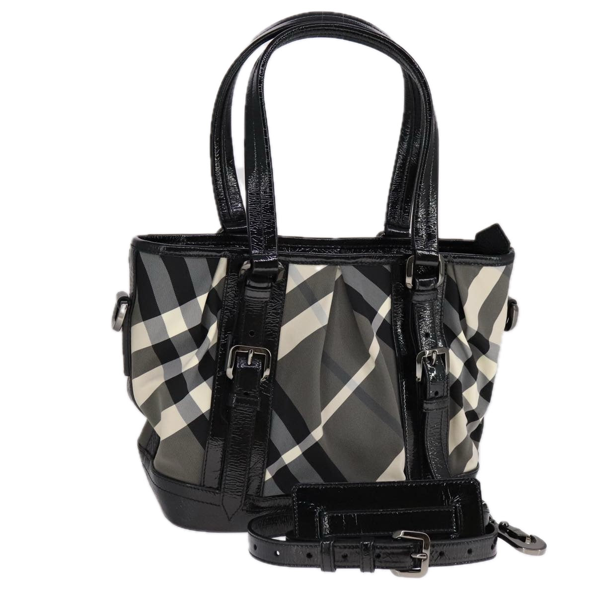 BURBERRY Nova Check Hand Bag Nylon 2way White Black Auth 107617