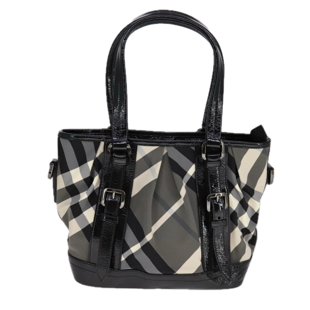 BURBERRY Nova Check Hand Bag Nylon 2way White Black Auth 107617