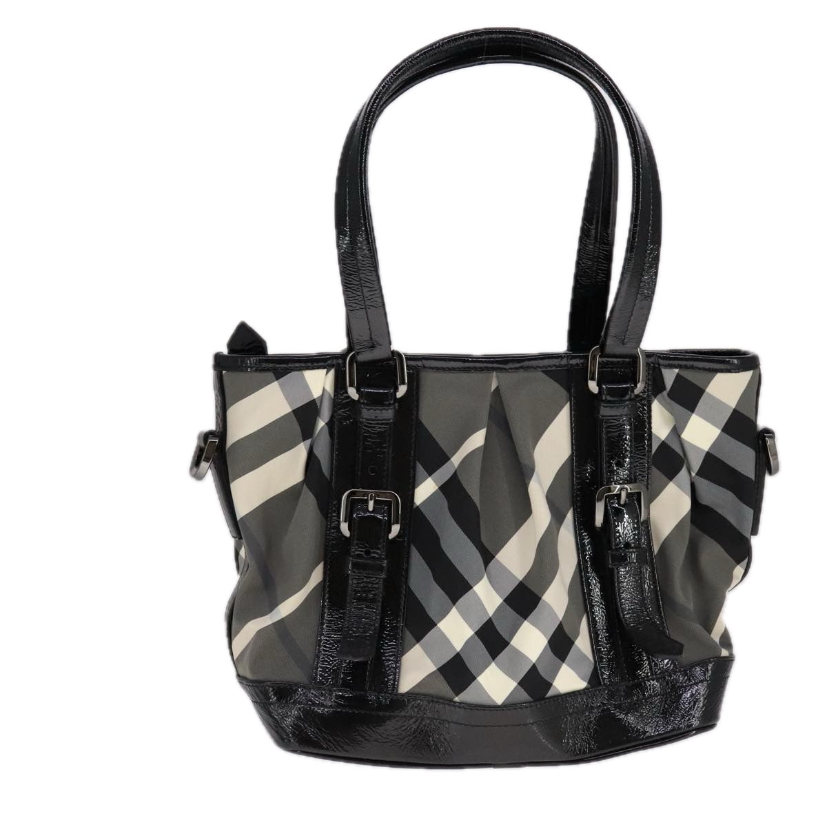 BURBERRY Nova Check Hand Bag Nylon 2way White Black Auth 107617