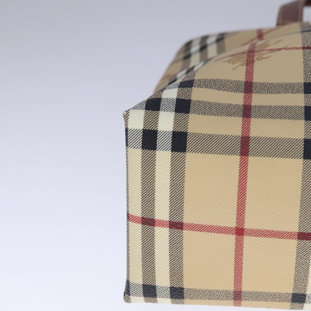 BURBERRY Nova Check Tote Bag PVC Leather Beige Auth 107618