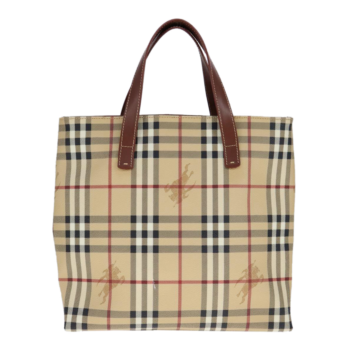 BURBERRY Nova Check Tote Bag PVC Leather Beige Auth 107618