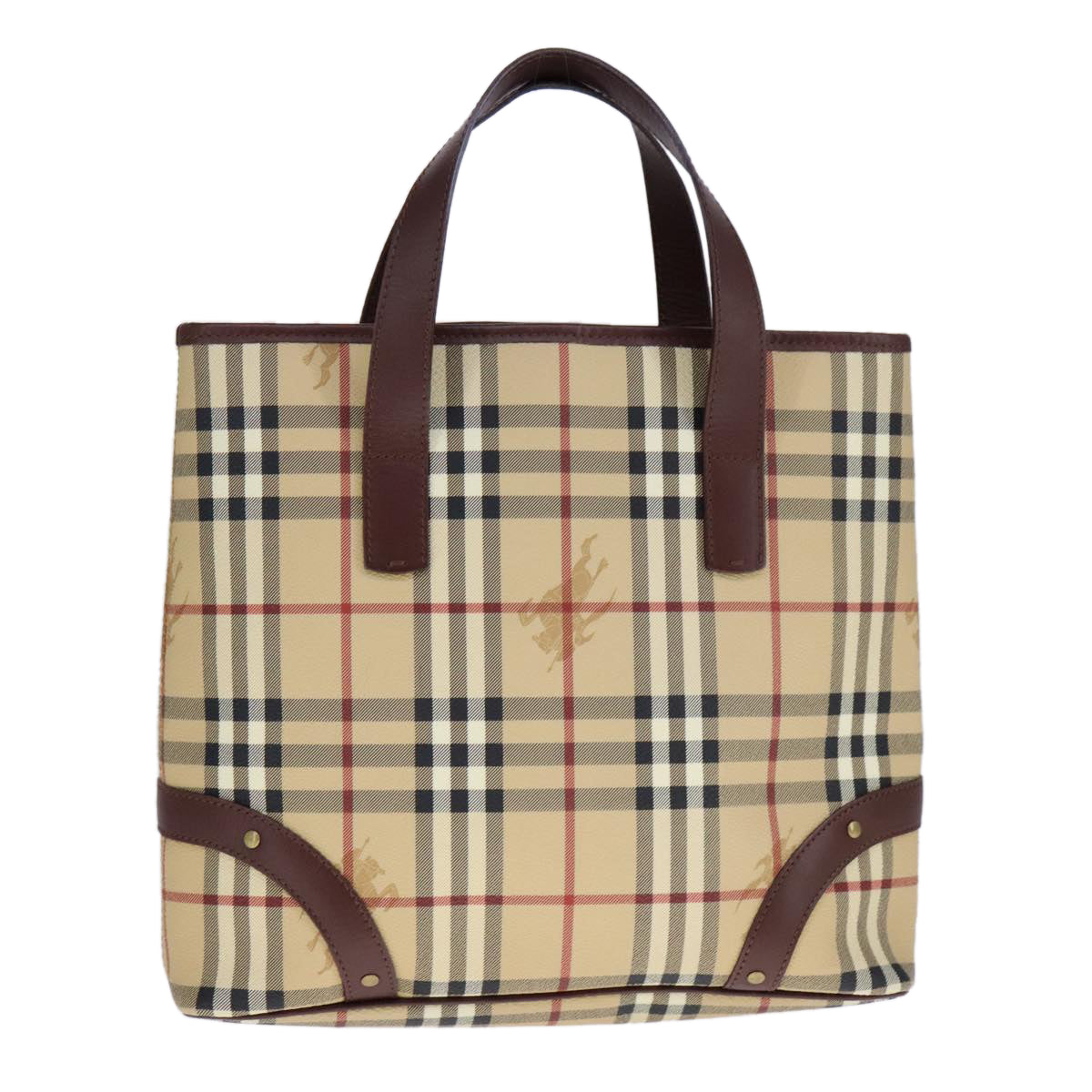 BURBERRY Nova Check Tote Bag PVC Leather Beige Auth 107619