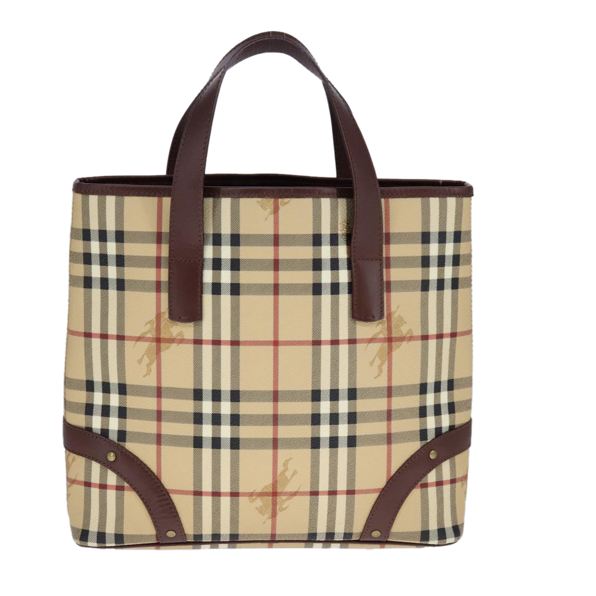 BURBERRY Nova Check Tote Bag PVC Leather Beige Auth 107619