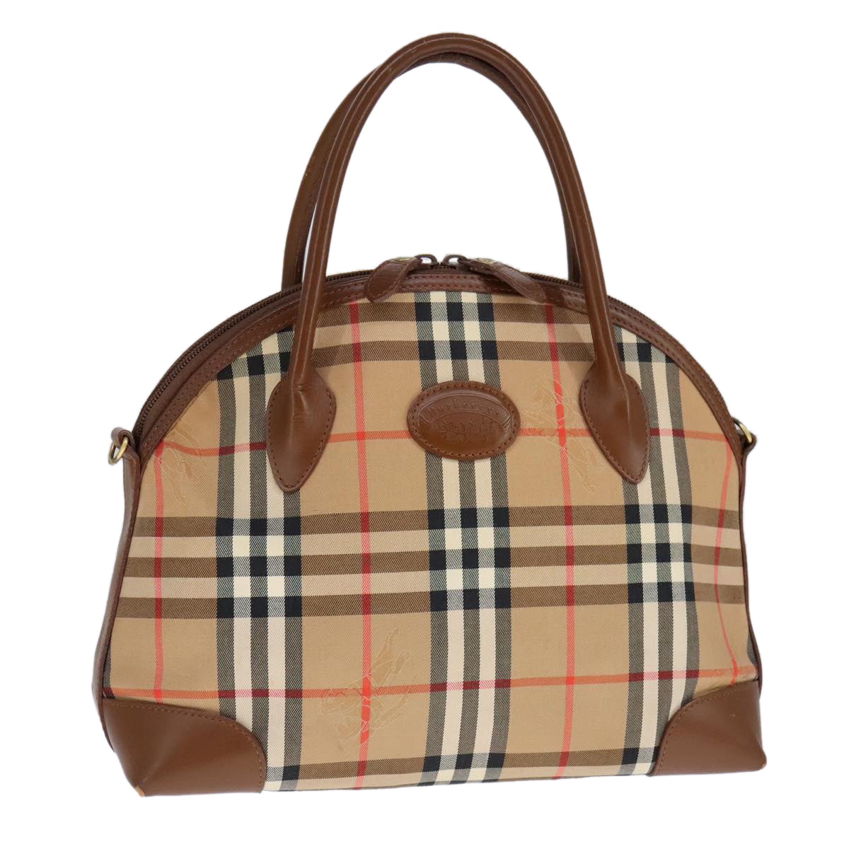 Burberrys Nova Check Hand Bag Canvas Beige Brown Auth 107626