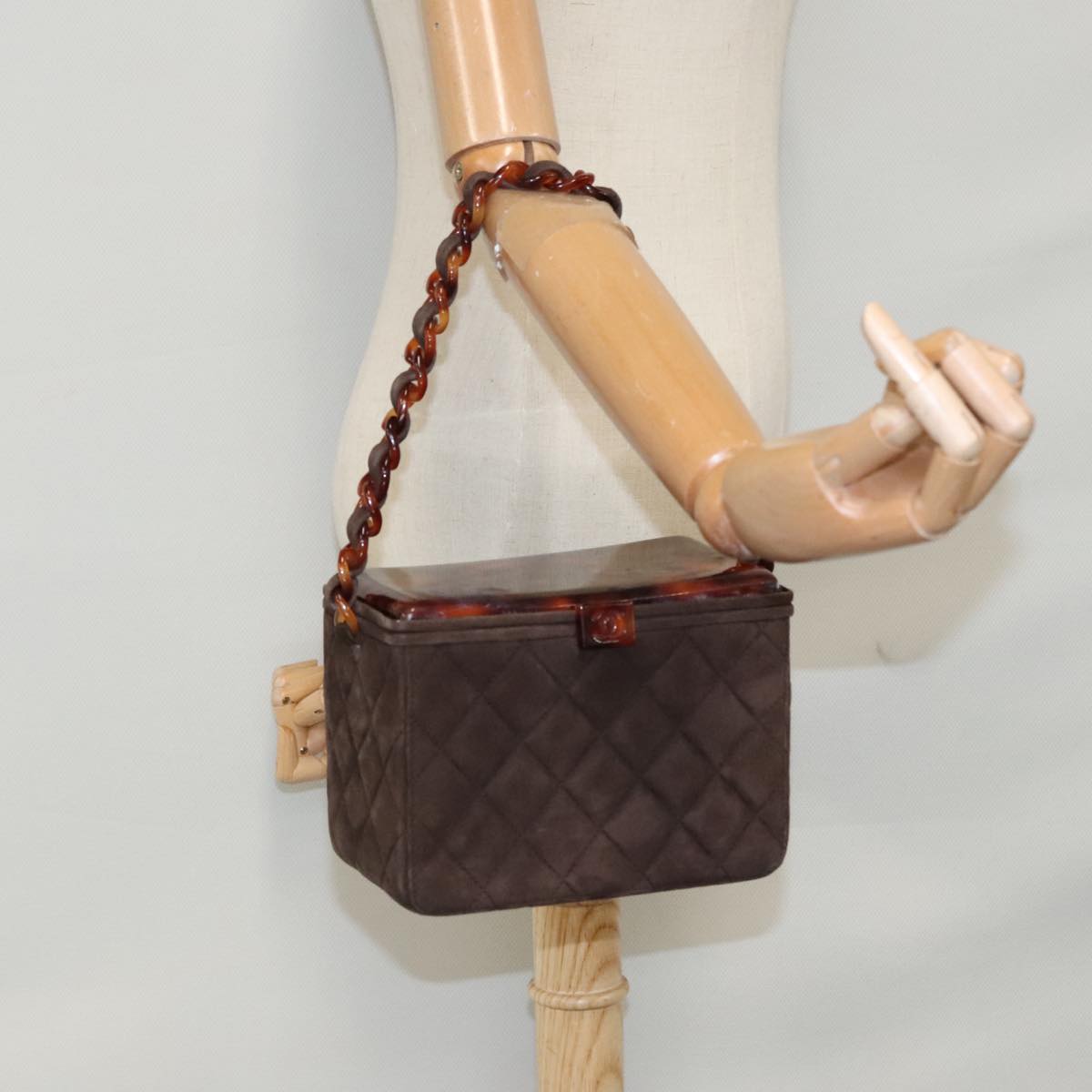 CHANEL Matelasse Hand Bag Suede Brown CC Auth 107629A