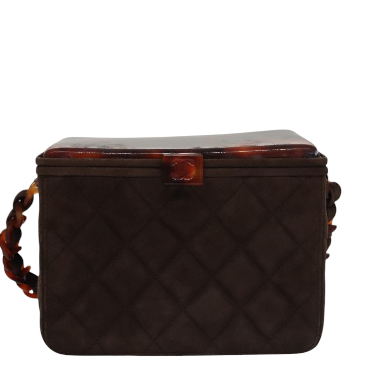 CHANEL Matelasse Hand Bag Suede Brown CC Auth 107629A