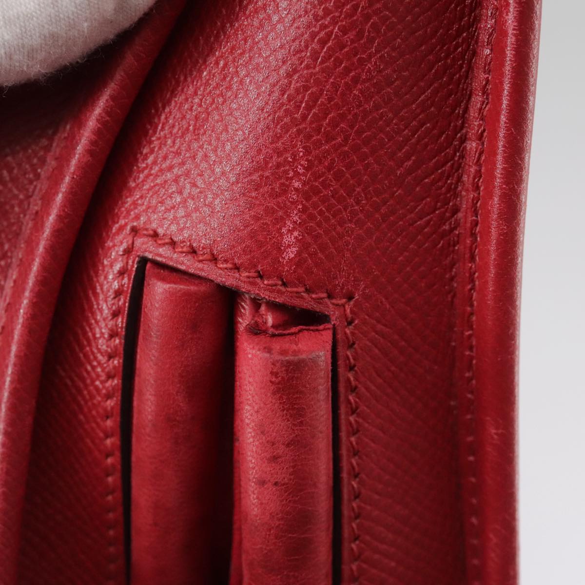 HERMES Foley Cognac Shoulder Bag Leather Red Auth 107703