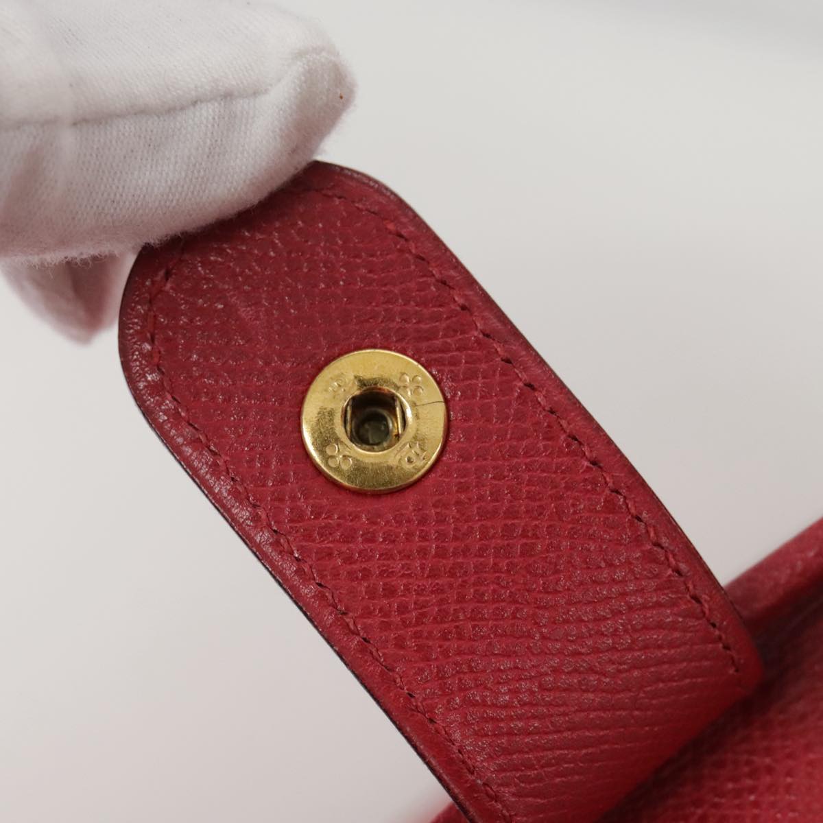 HERMES Foley Cognac Shoulder Bag Leather Red Auth 107703