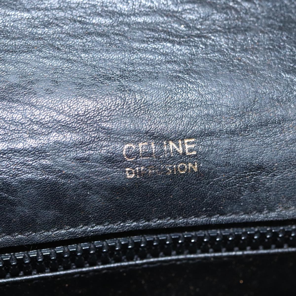 CELINE Chain Shoulder Bag Leather Black Gold Auth 107711V