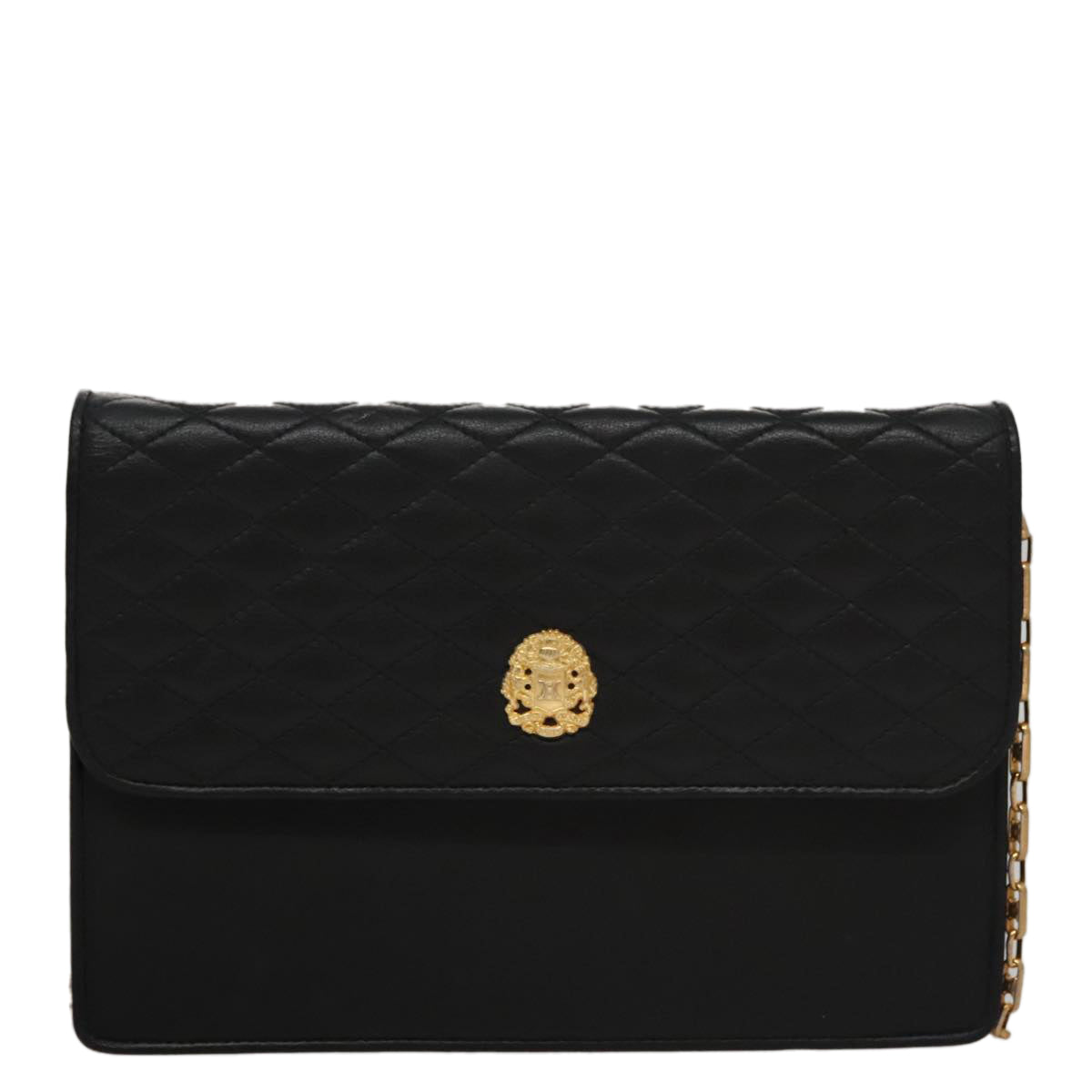 CELINE Chain Shoulder Bag Leather Black Gold Auth 107711V