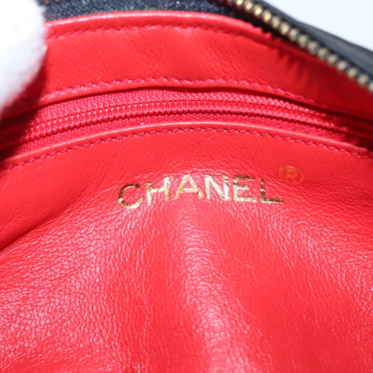 CHANEL Matelasse Pouch Nylon Black Gold CC Auth 107851