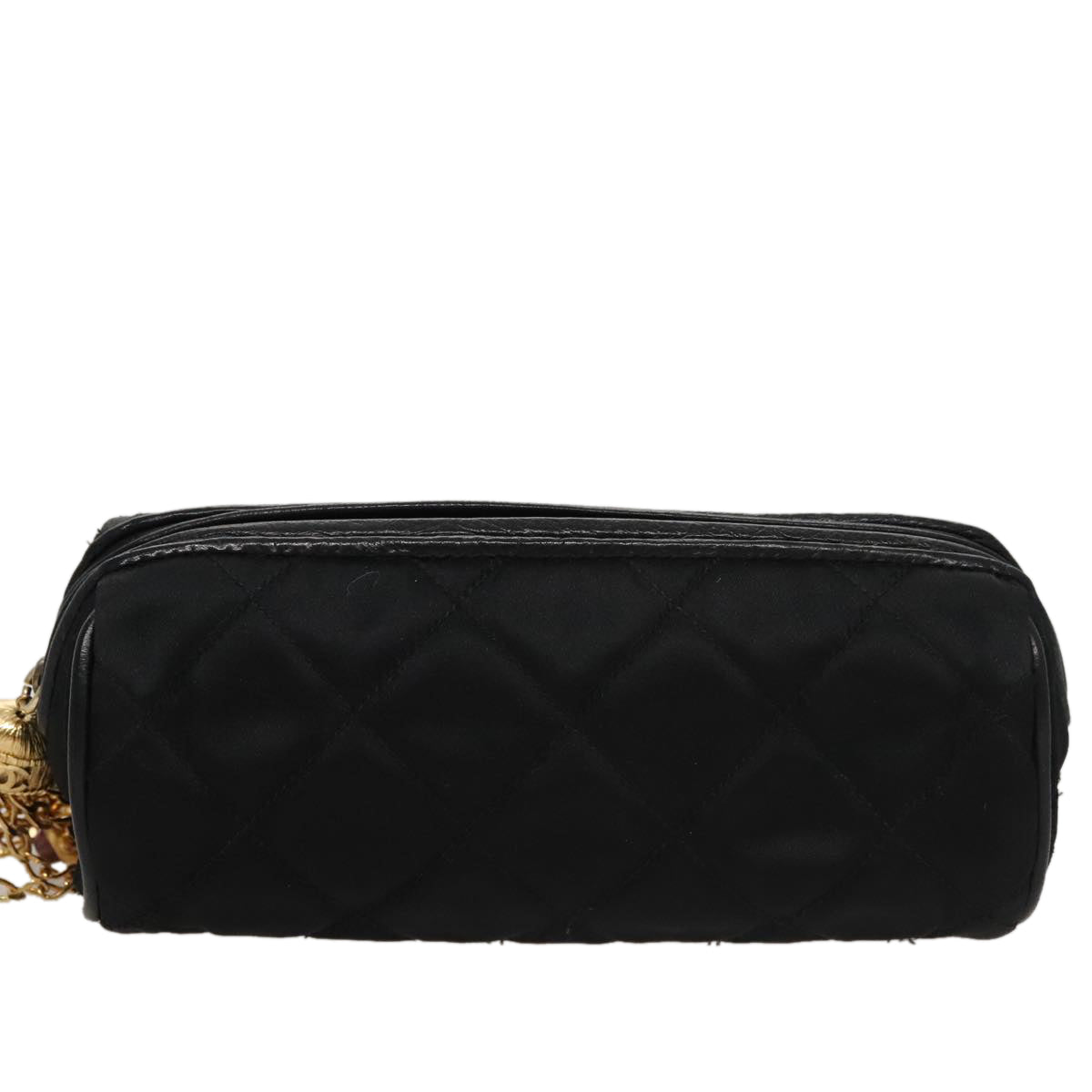 CHANEL Matelasse Pouch Nylon Black Gold CC Auth 107851