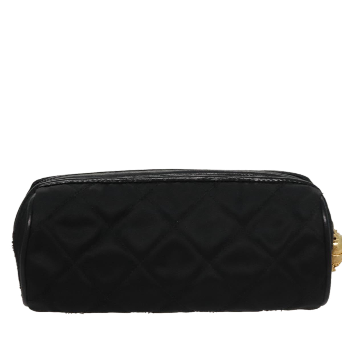 CHANEL Matelasse Pouch Nylon Black Gold CC Auth 107851
