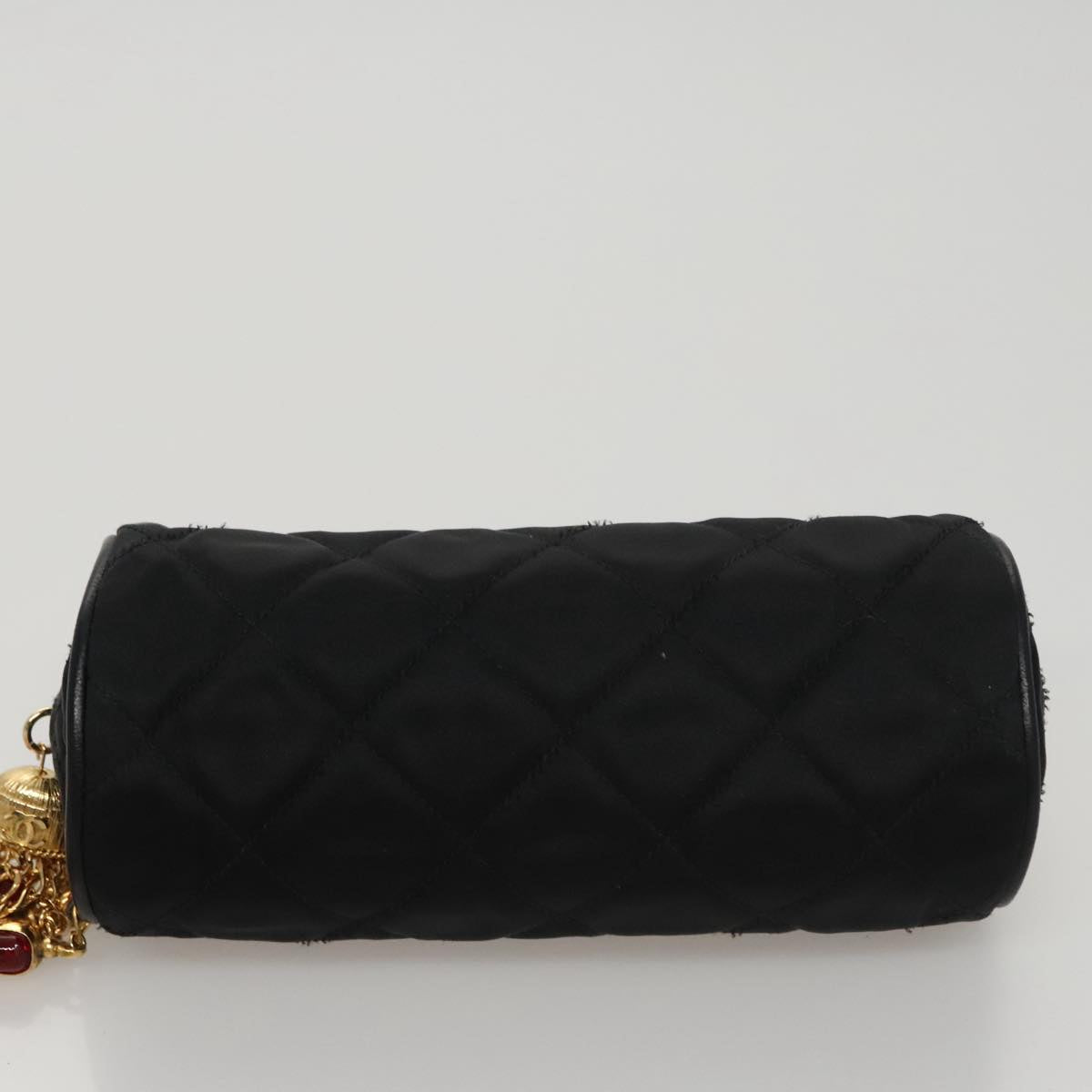 CHANEL Matelasse Pouch Nylon Black Gold CC Auth 107851