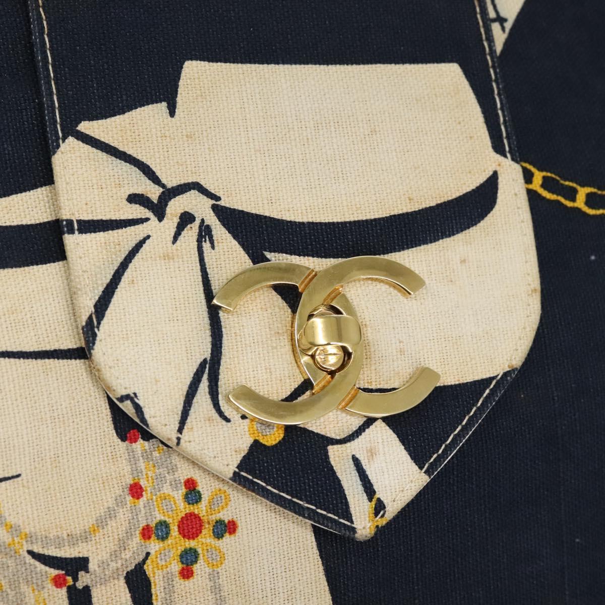 CHANEL Shoulder Bag Canvas Navy CC Auth 107861