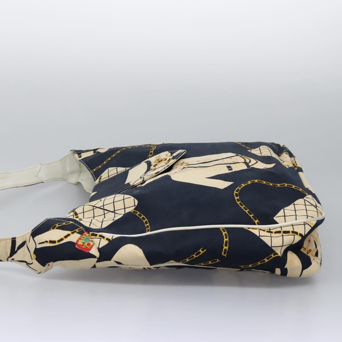 CHANEL Shoulder Bag Canvas Navy CC Auth 107861