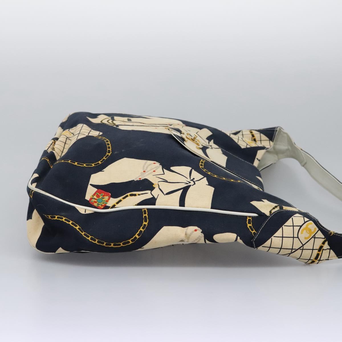 CHANEL Shoulder Bag Canvas Navy CC Auth 107861