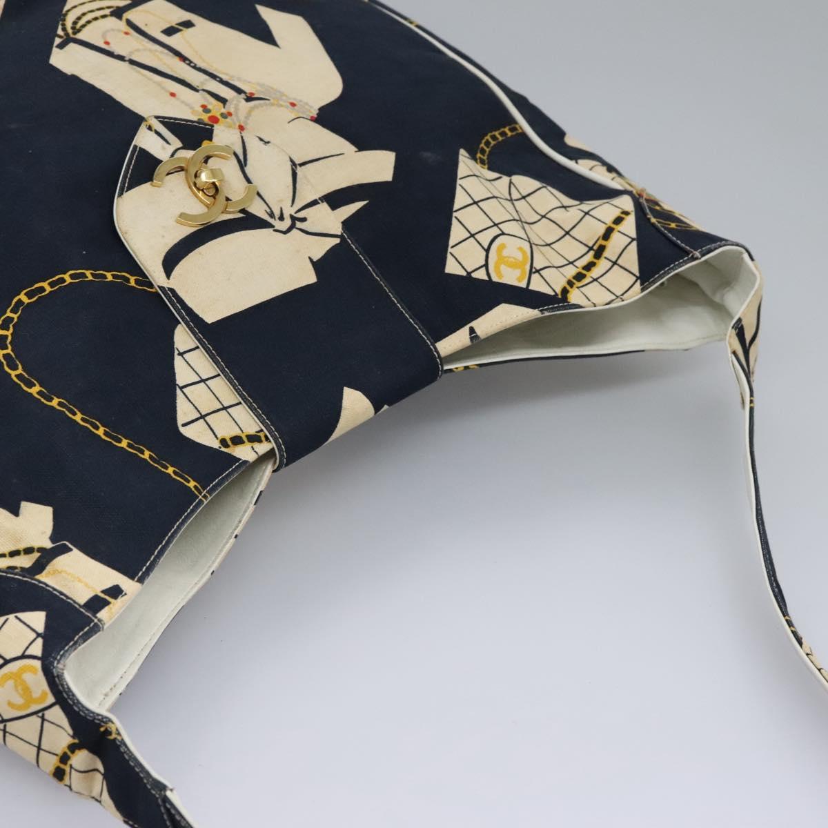 CHANEL Shoulder Bag Canvas Navy CC Auth 107861