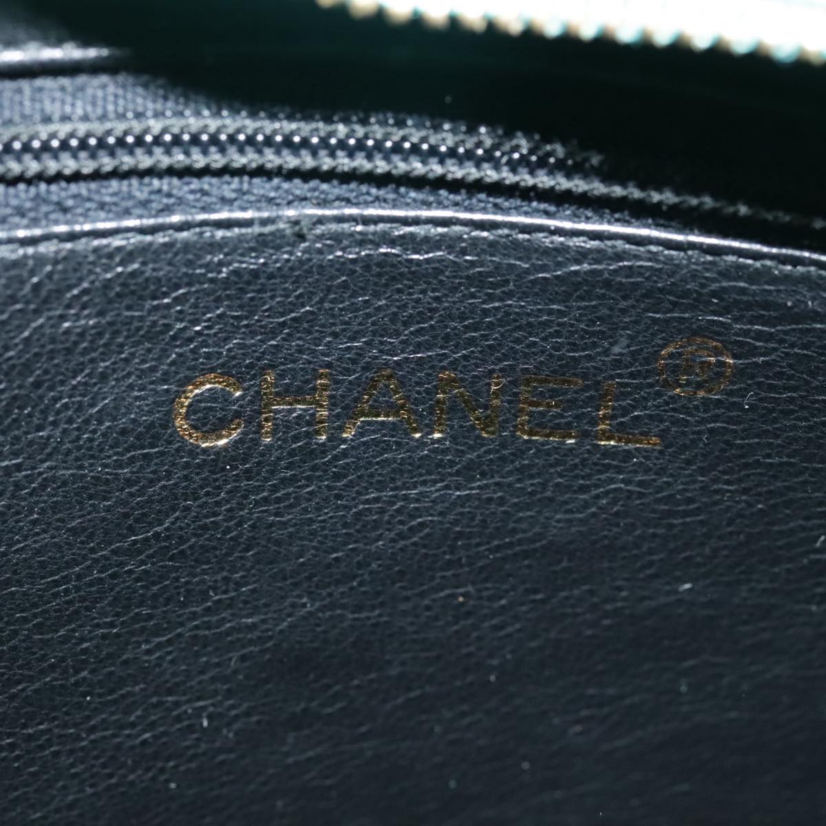 CHANEL V stitch Shoulder Bag Nylon Green Gold CC Auth 107879