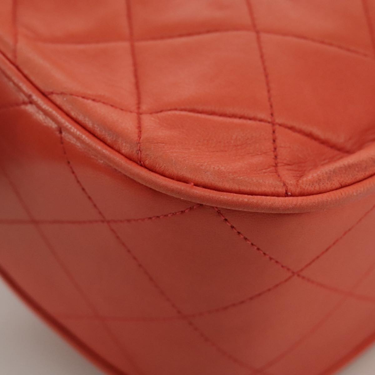 CHANEL Matelasse Chain Shoulder Bag Lamb Skin Orange Gold CC Auth 107881AV