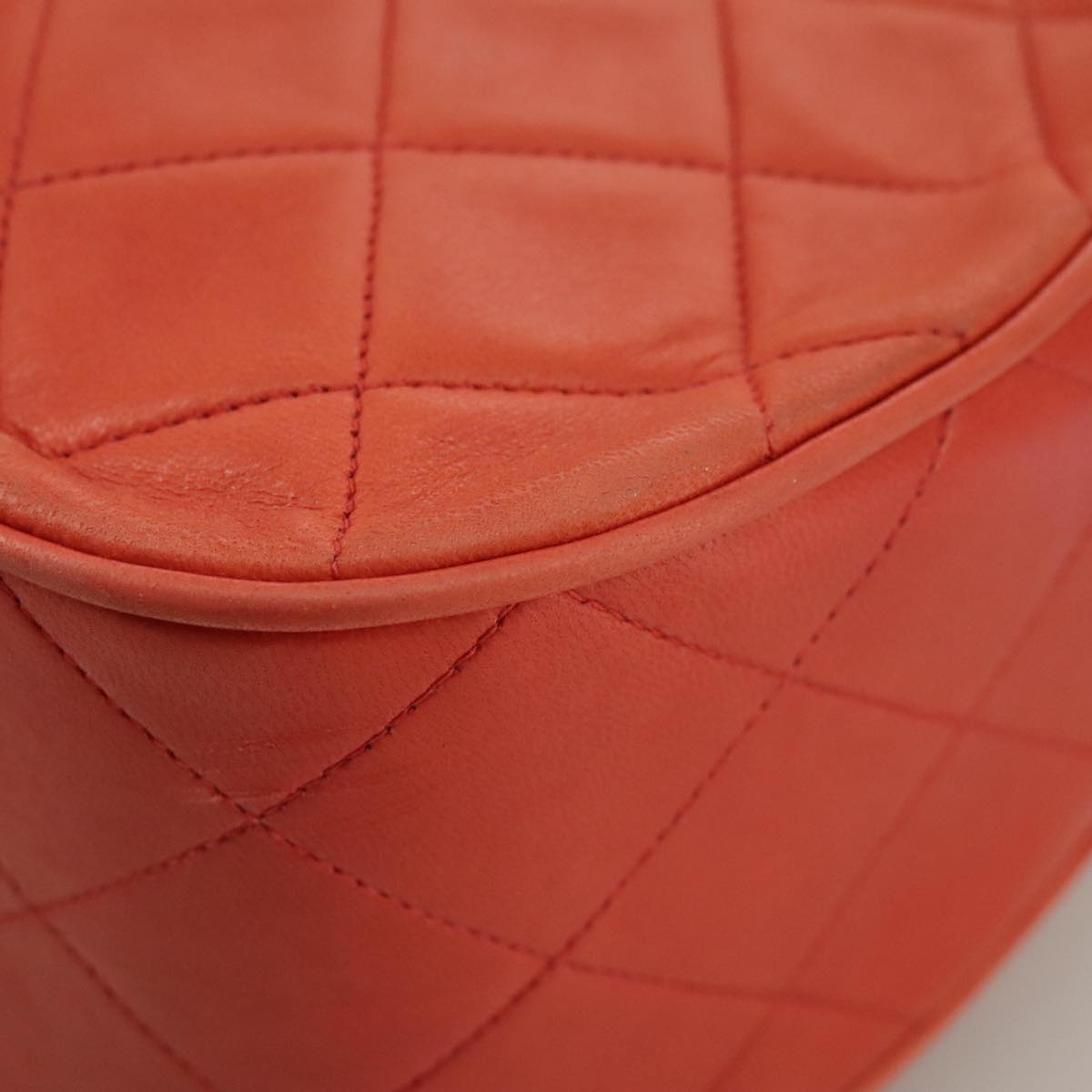 CHANEL Matelasse Chain Shoulder Bag Lamb Skin Orange Gold CC Auth 107881AV