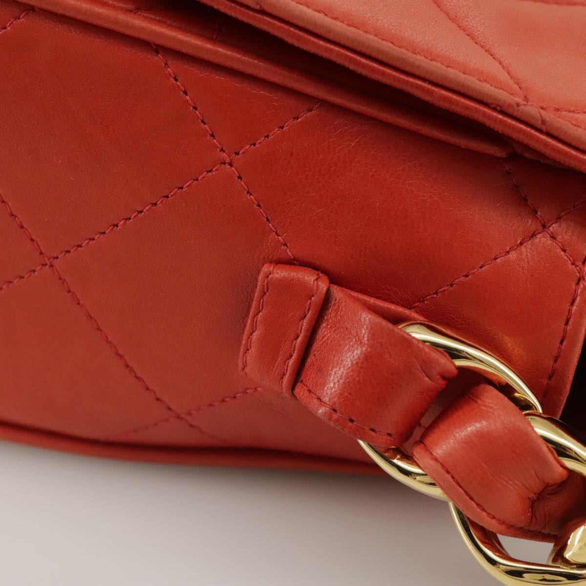 CHANEL Matelasse Chain Shoulder Bag Lamb Skin Orange Gold CC Auth 107881AV
