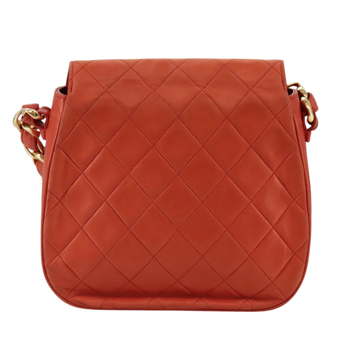 CHANEL Matelasse Chain Shoulder Bag Lamb Skin Orange Gold CC Auth 107881AV