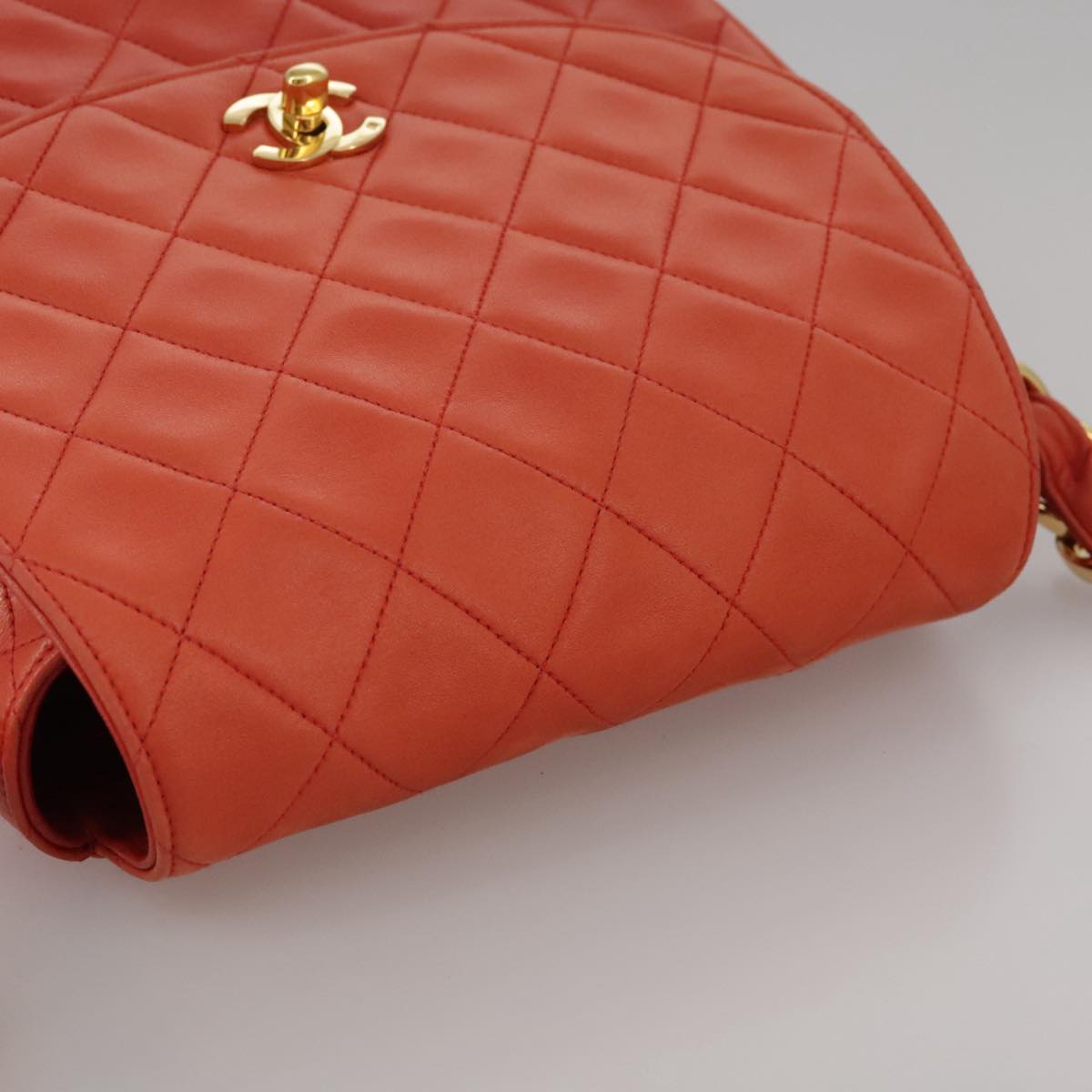 CHANEL Matelasse Chain Shoulder Bag Lamb Skin Orange Gold CC Auth 107881SAV