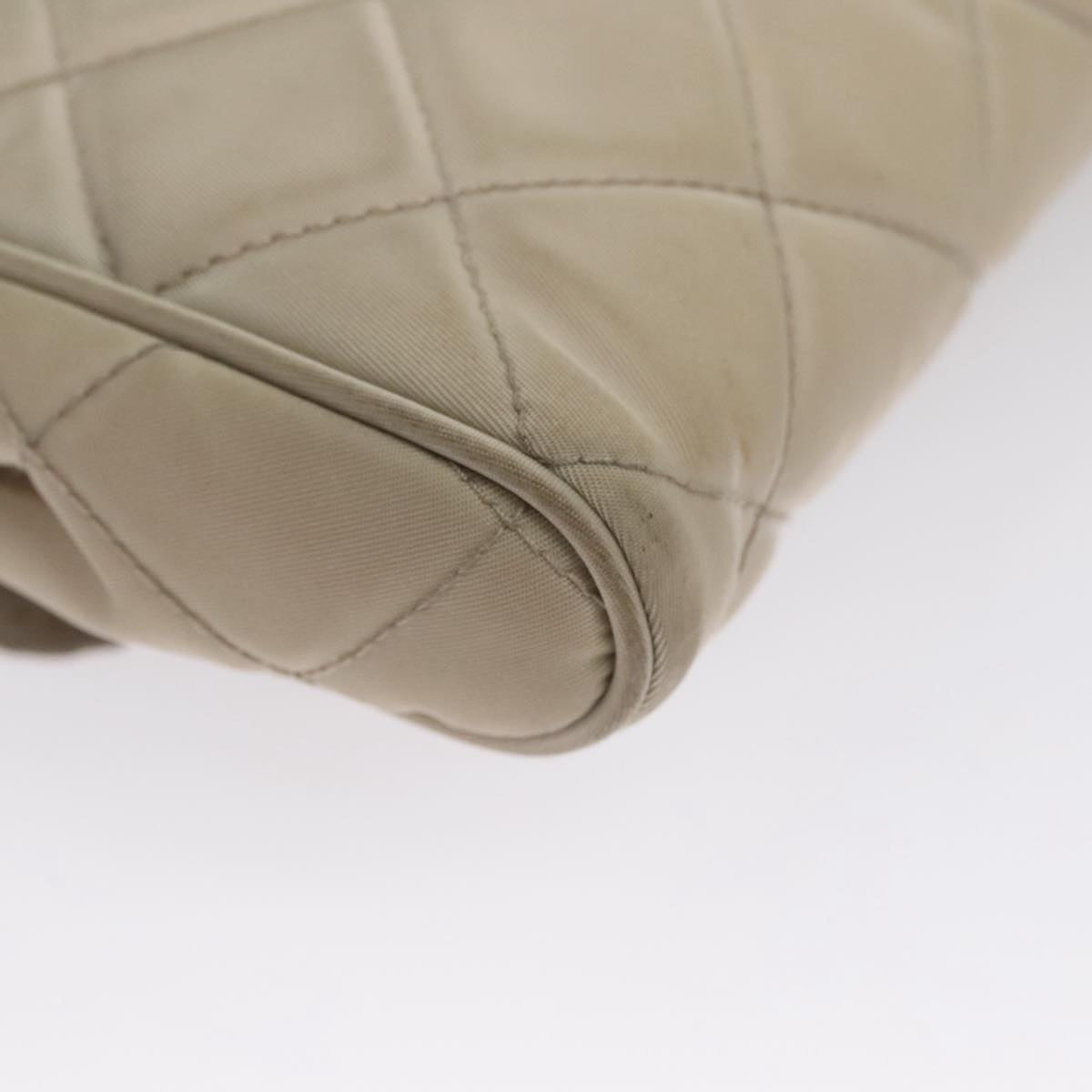 PRADA Quilted Chain Shoulder Bag Nylon Beige Silver Auth 107929