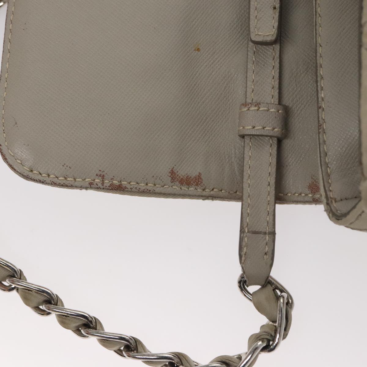 PRADA Quilted Chain Shoulder Bag Nylon Beige Silver Auth 107929