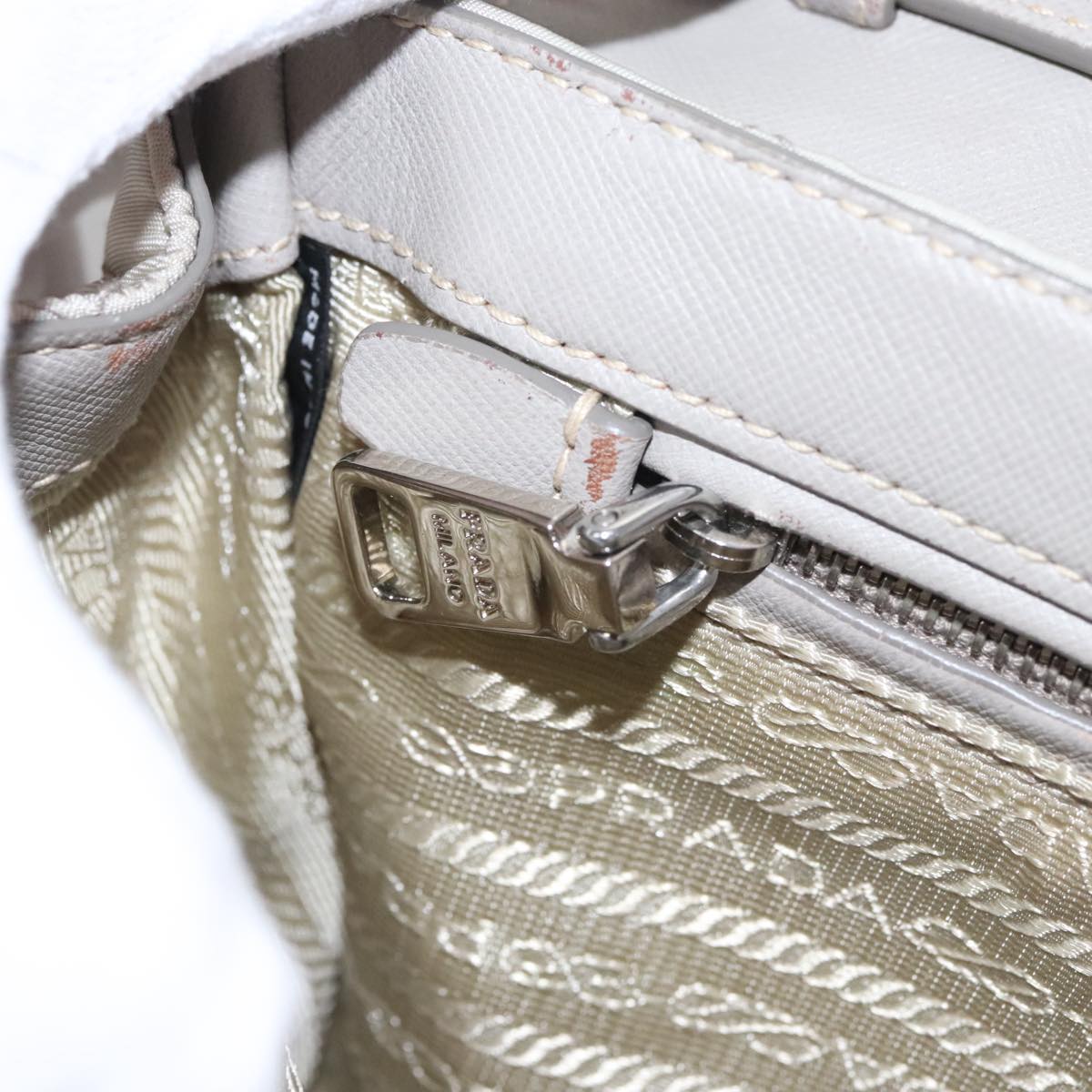 PRADA Quilted Chain Shoulder Bag Nylon Beige Silver Auth 107929