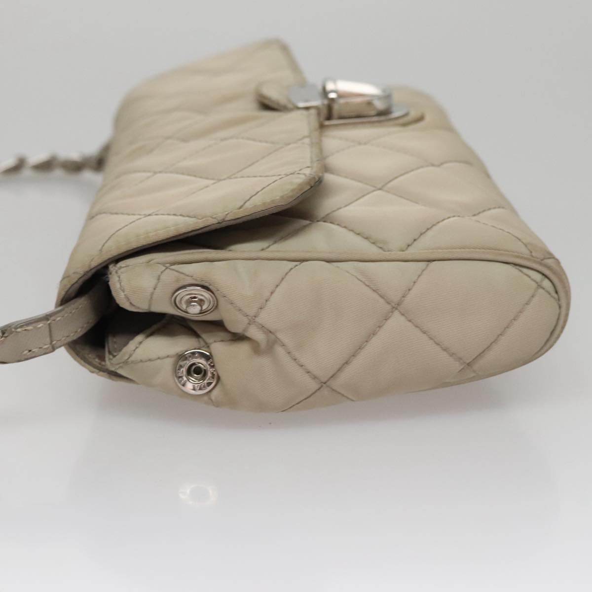 PRADA Quilted Chain Shoulder Bag Nylon Beige Silver Auth 107929