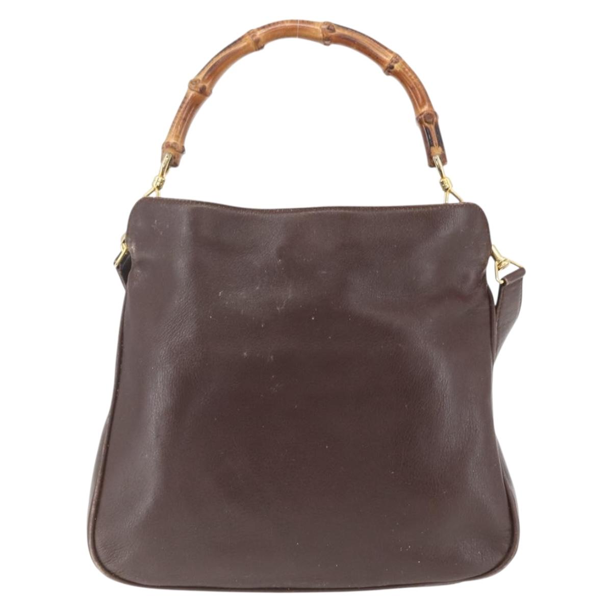 GUCCI Bamboo Hand Bag Leather 2way Brown Gold Auth 107937