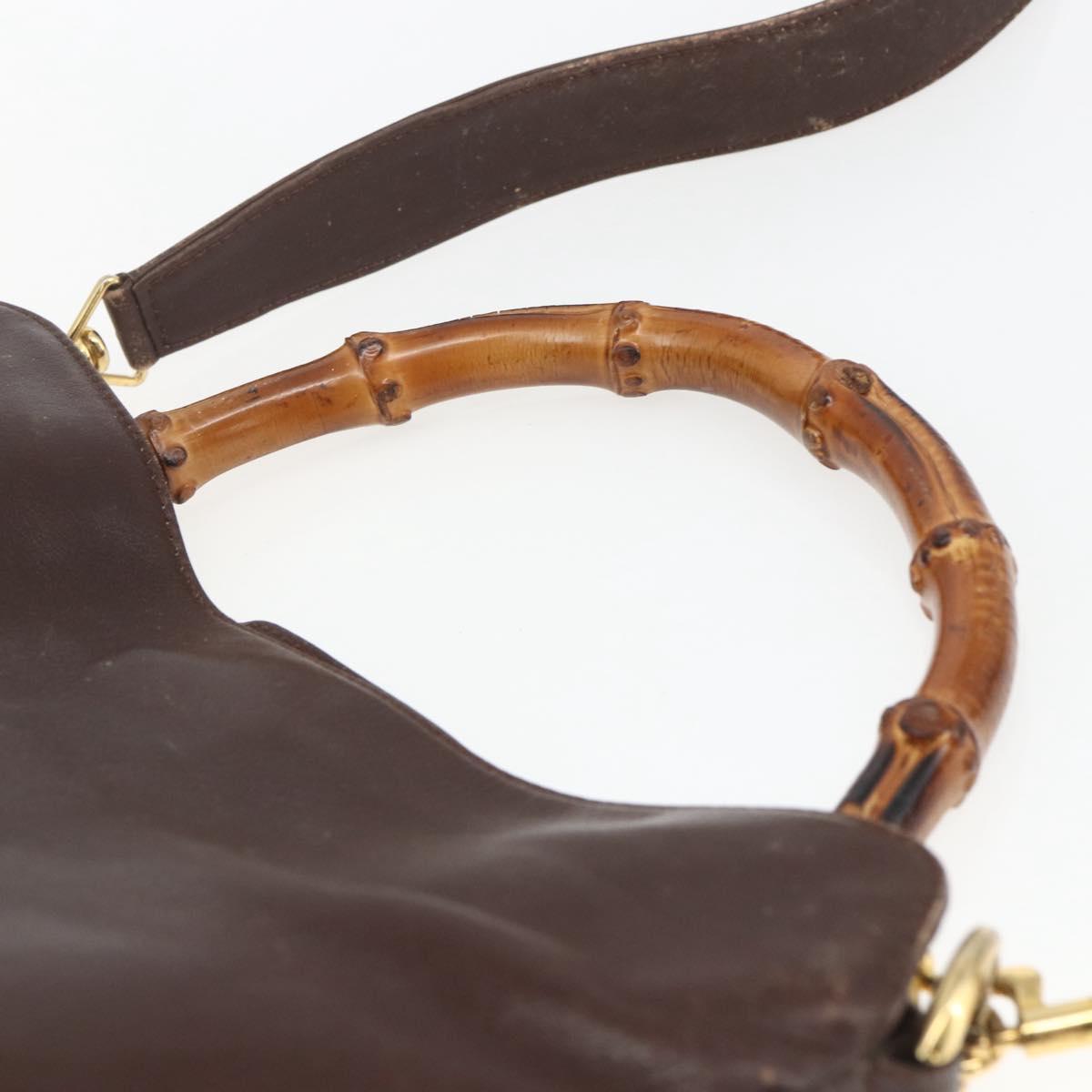 GUCCI Bamboo Hand Bag Leather 2way Brown Gold Auth 107937