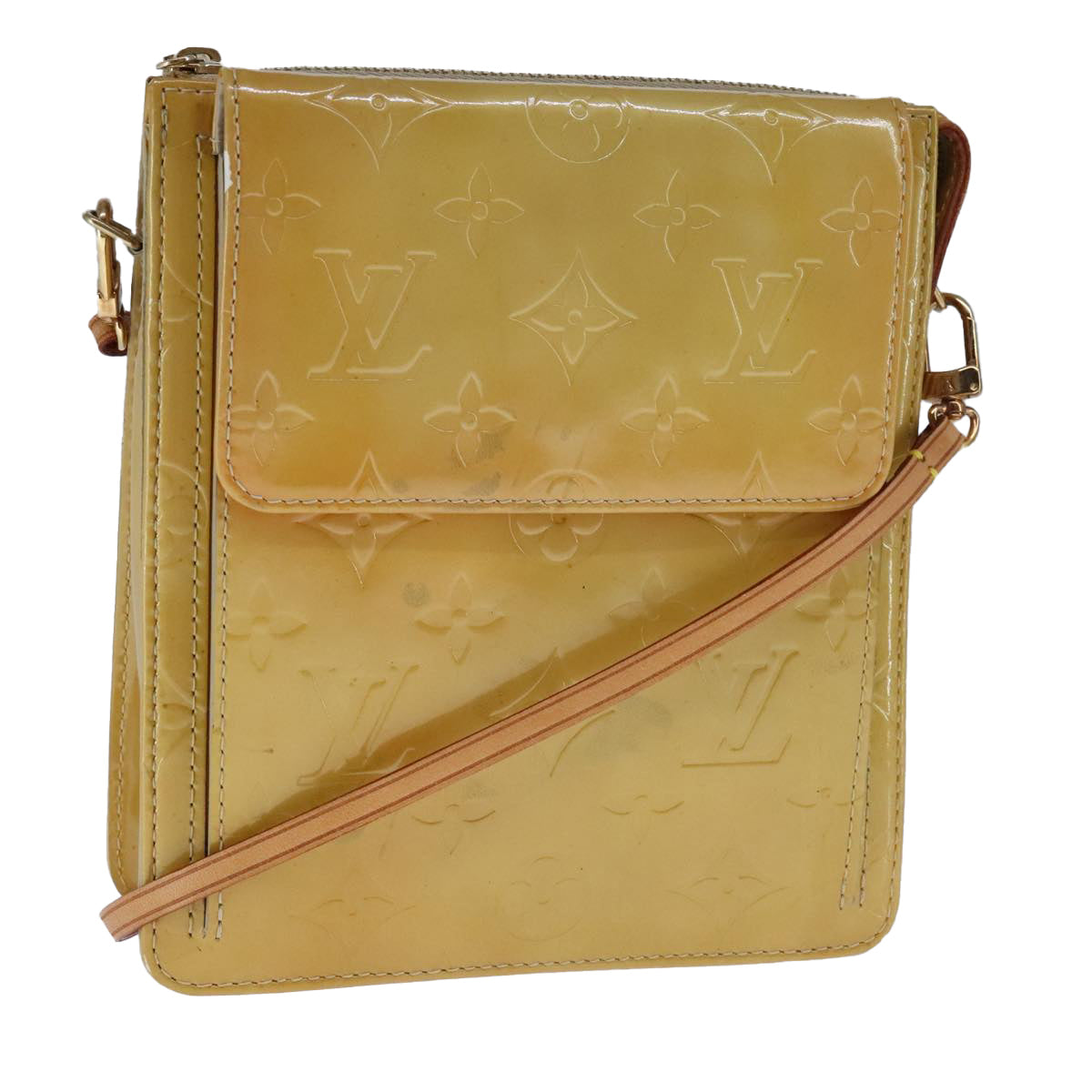 LOUIS VUITTON Monogram Vernis Motto Accessory Pouch Beige M91136 LV Auth 107950