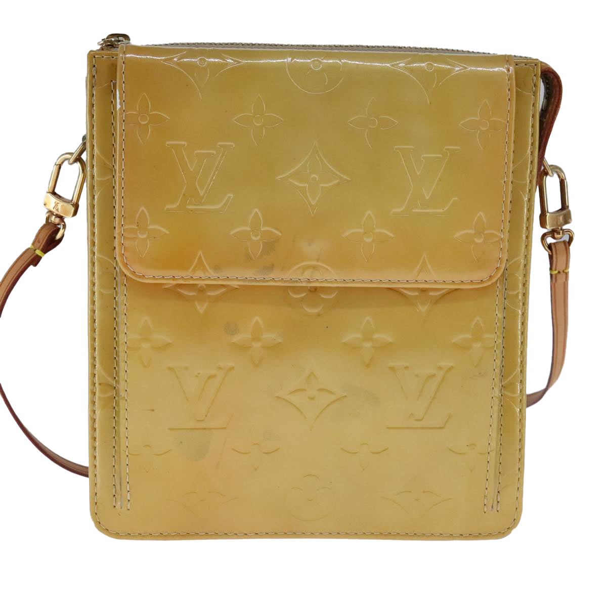 LOUIS VUITTON Monogram Vernis Motto Accessory Pouch Beige M91136 LV Auth 107950