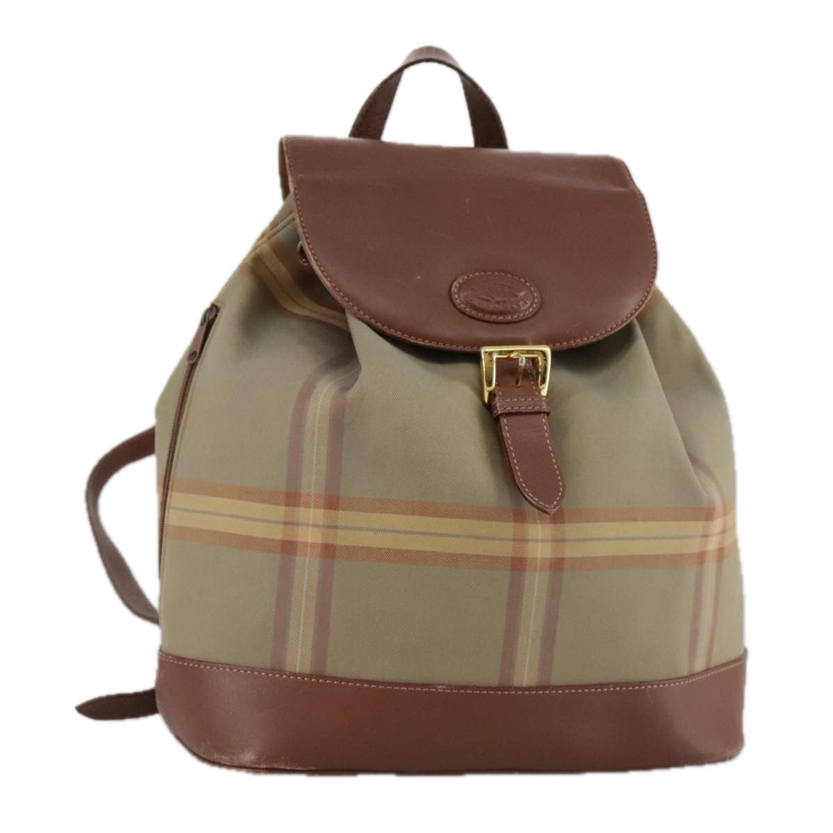 Burberrys Nova Check Backpack Canvas Leather Beige Brown gold Auth 107963