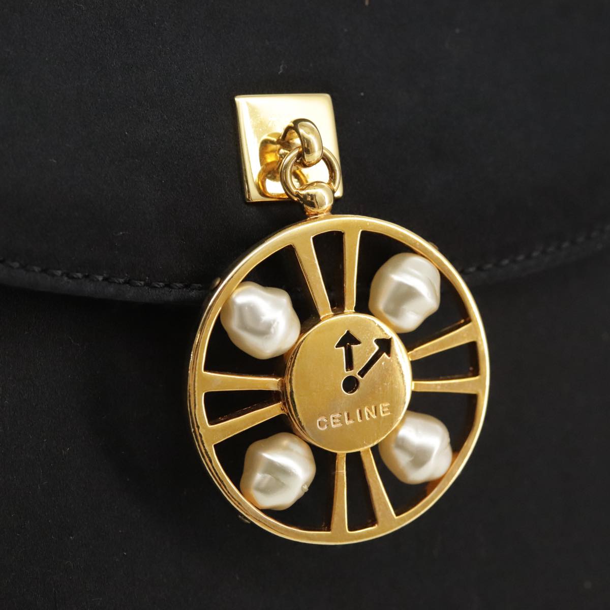 CELINE Hand Bag Satin 2way Black Auth 107980AM