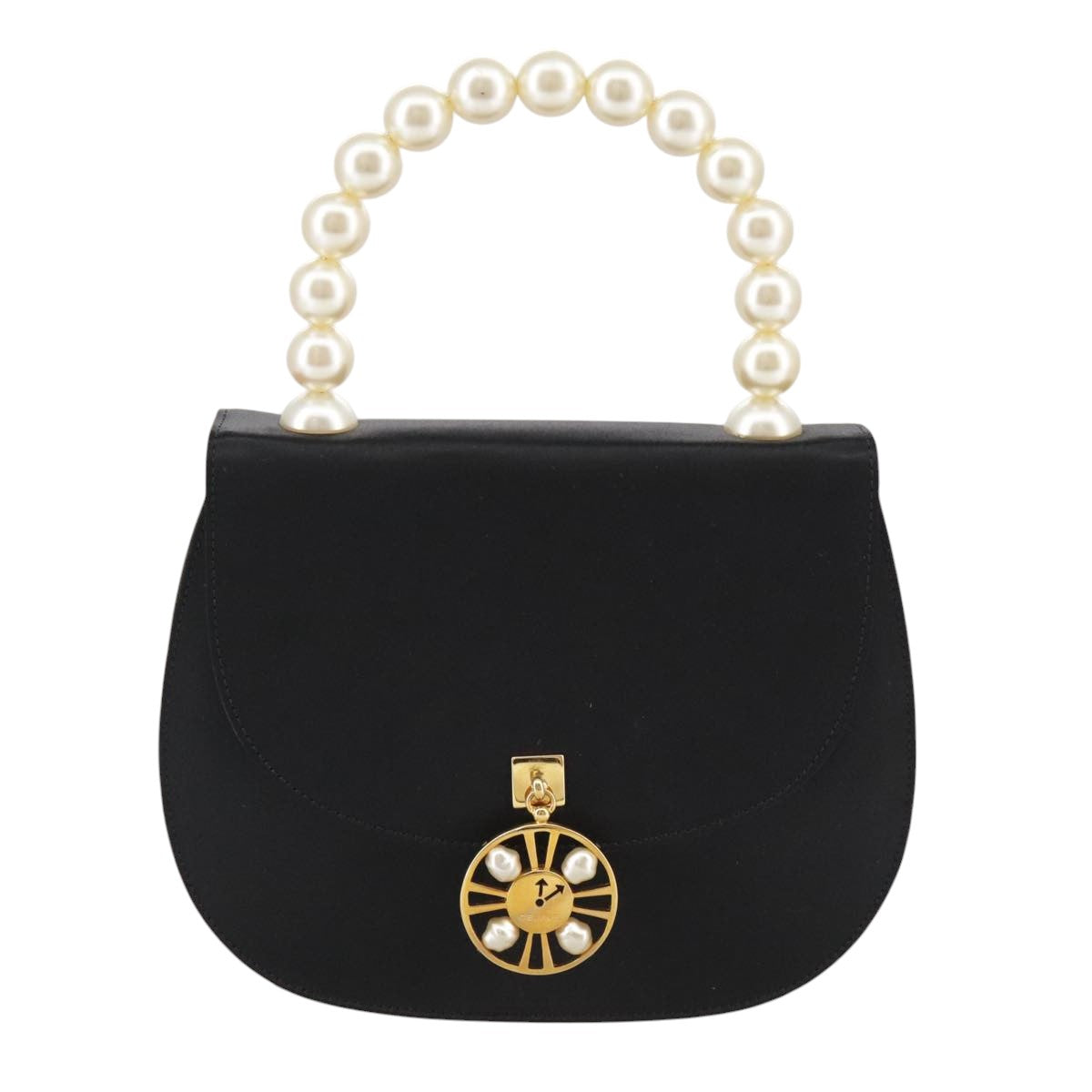 CELINE Hand Bag Satin 2way Black Auth 107980SM