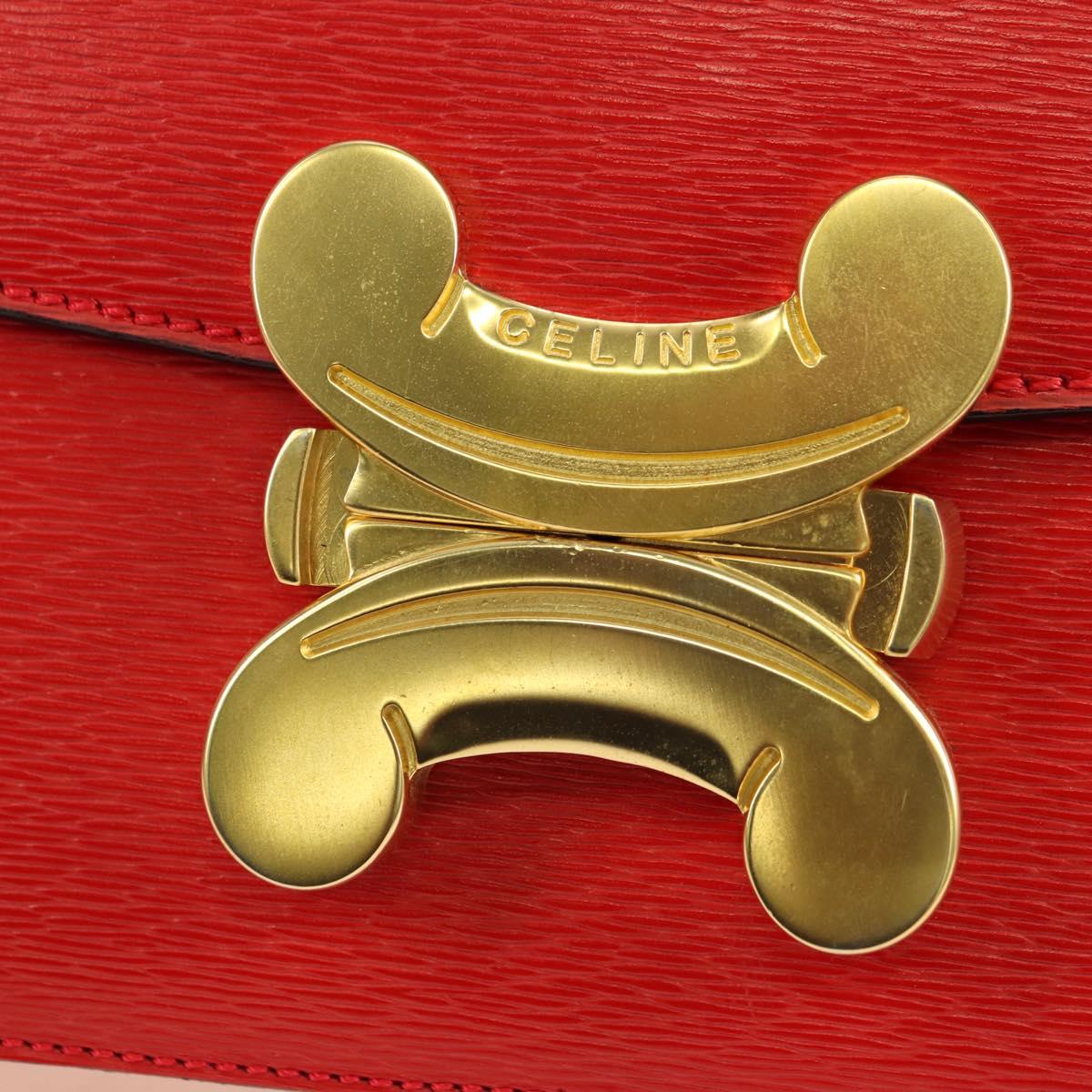 CELINE Hand Bag Leather 2way Red Gold Auth 107984