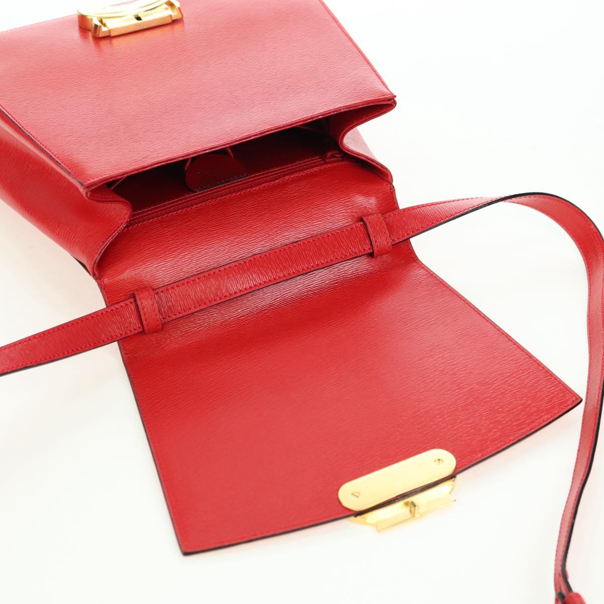 CELINE Hand Bag Leather 2way Red Gold Auth 107984