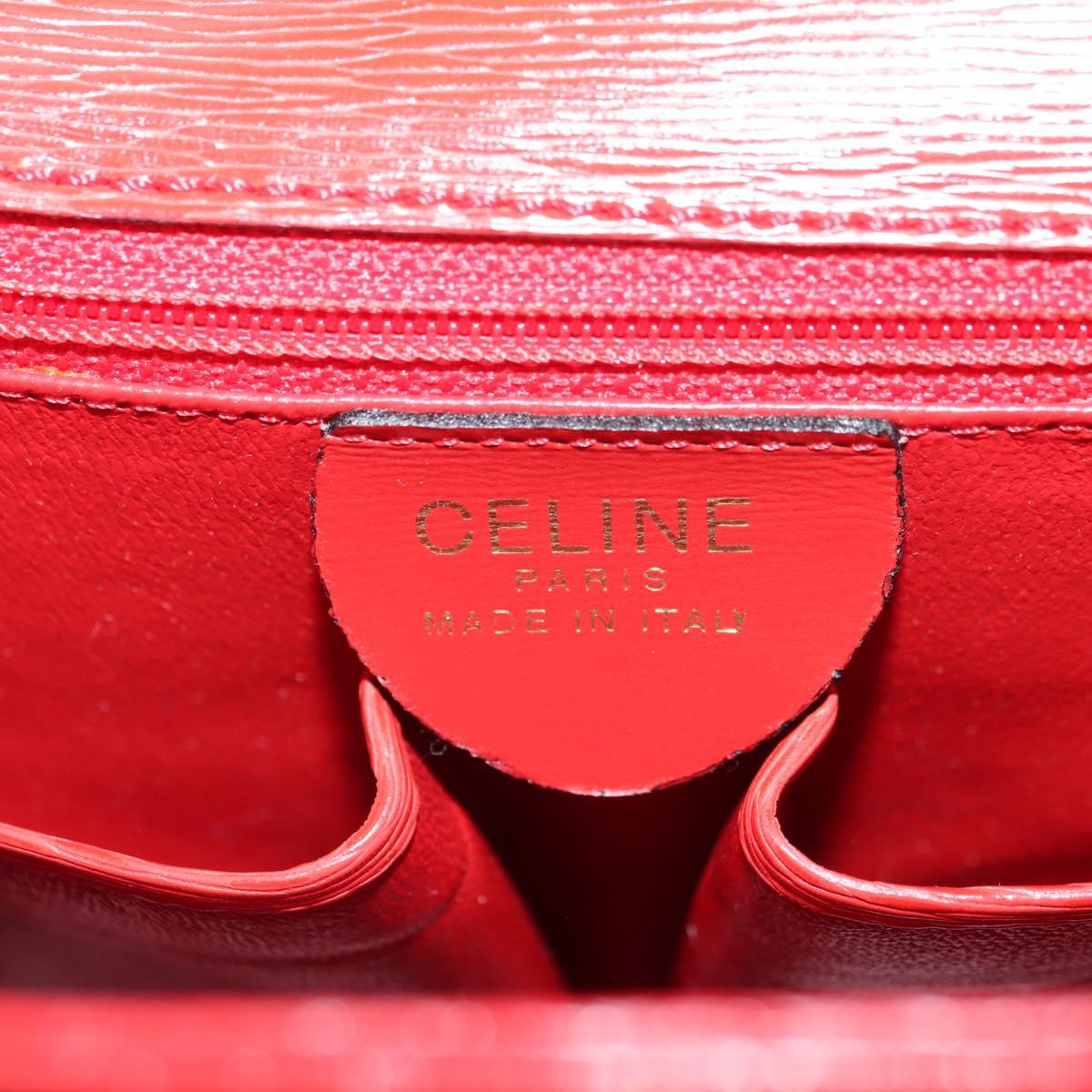 CELINE Hand Bag Leather 2way Red Gold Auth 107984