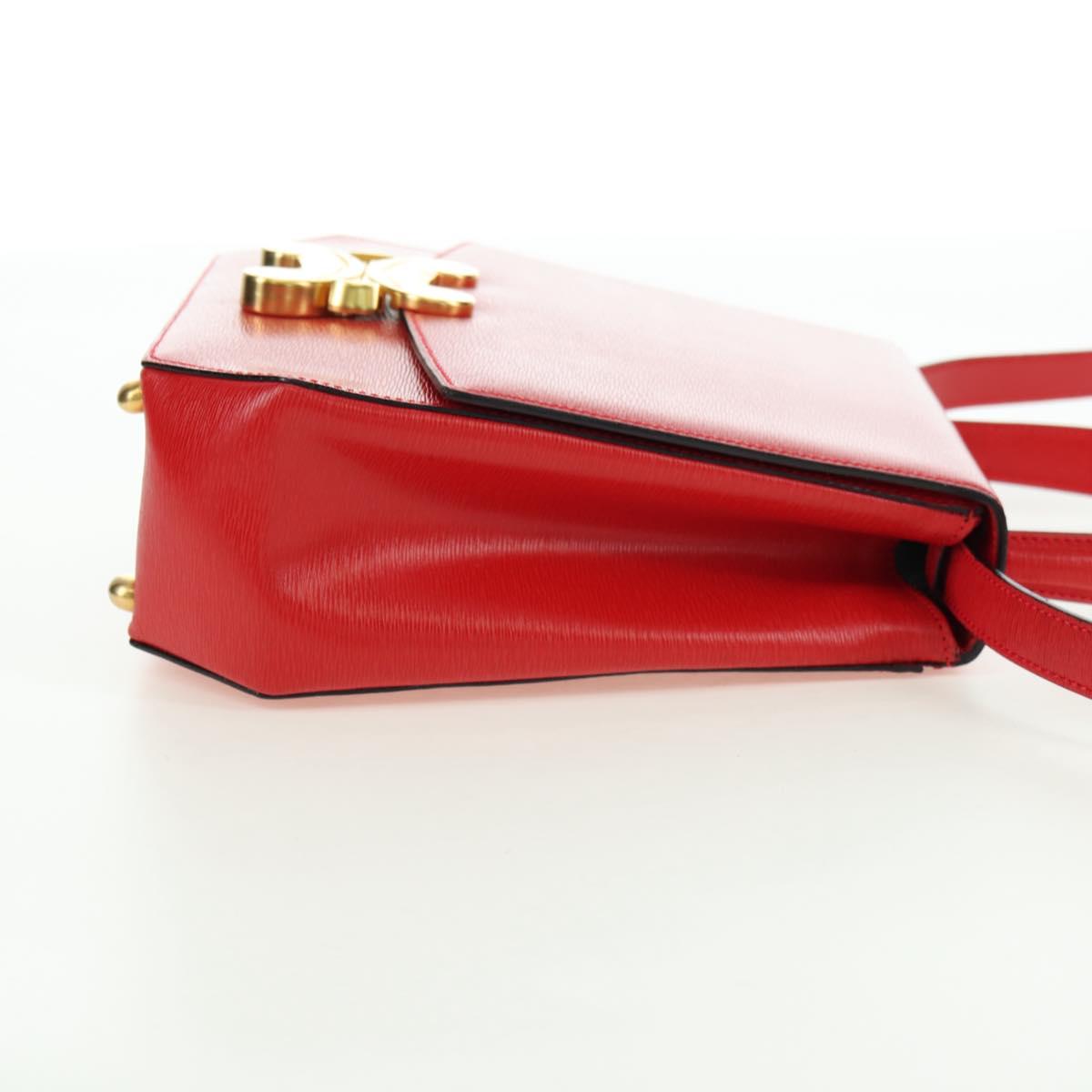 CELINE Hand Bag Leather 2way Red Gold Auth 107984