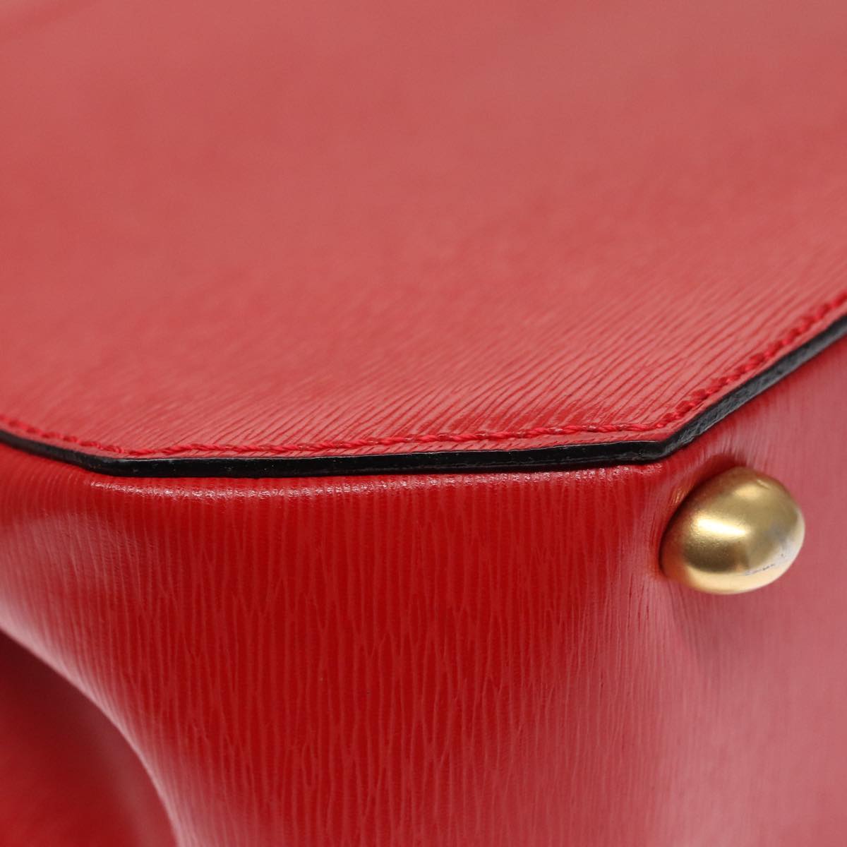 CELINE Hand Bag Leather 2way Red Gold Auth 107984AV