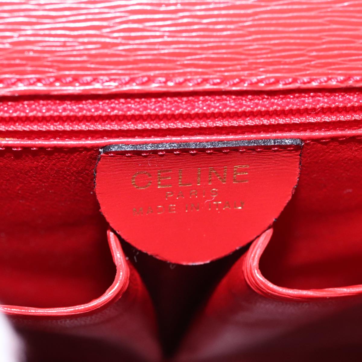 CELINE Hand Bag Leather 2way Red Gold Auth 107984AV