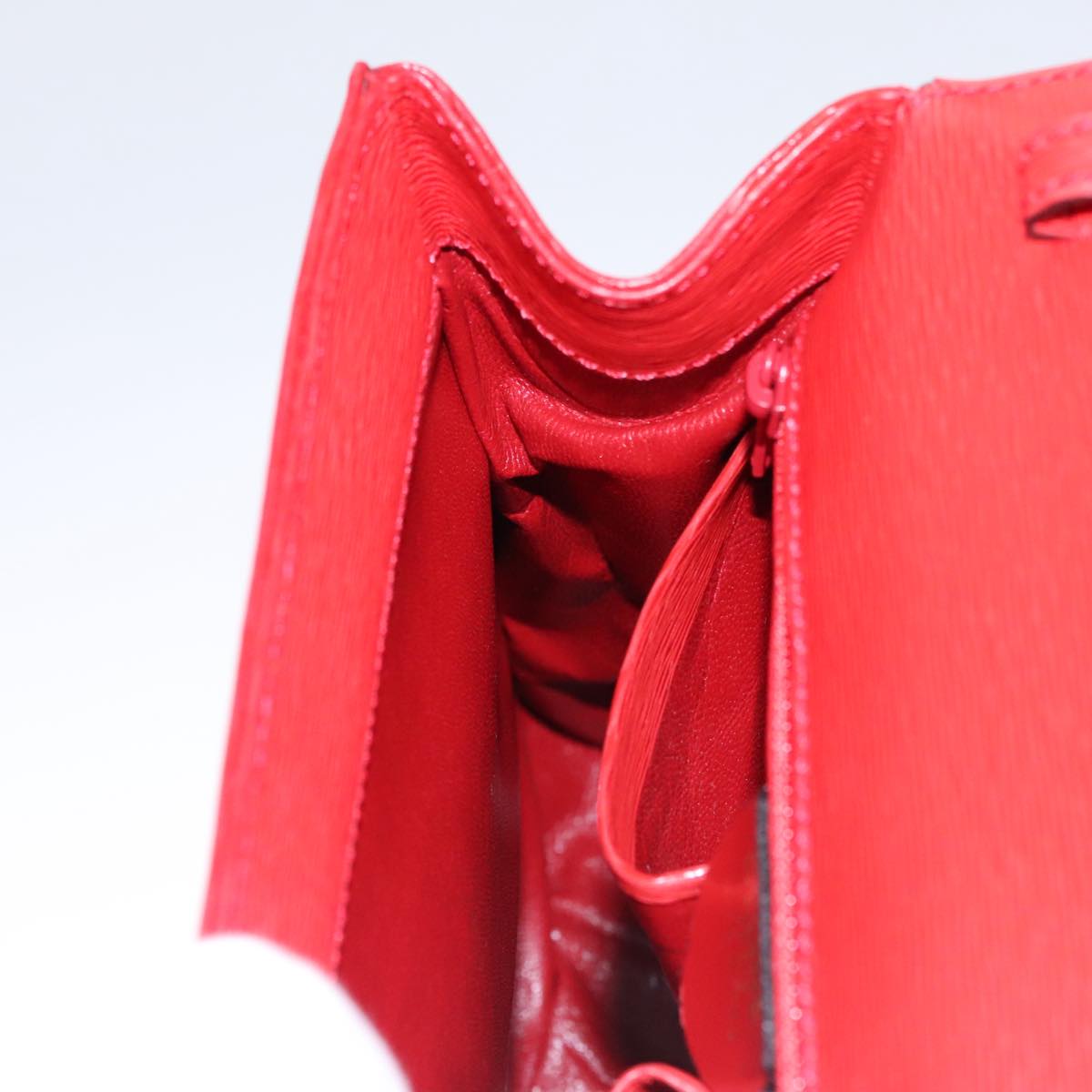 CELINE Hand Bag Leather 2way Red Gold Auth 107984AV