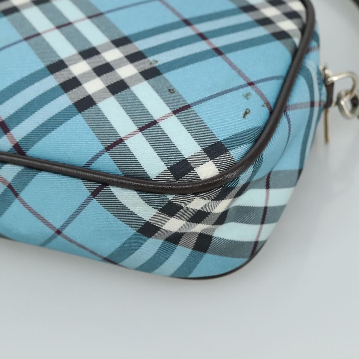 BURBERRY Nova Check Blue Label Accessory Pouch Nylon Blue Silver Auth 108007